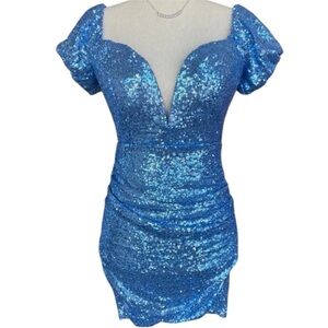 Lovesome Light Blue Sequin Off-Shoulder Dress Size Large